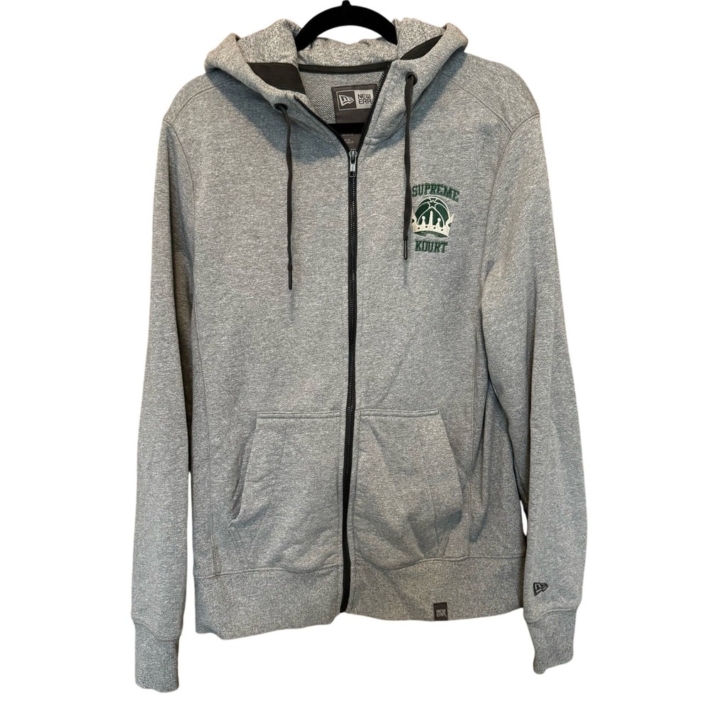 New Era Supreme Kourt Hoodie Mens Medium Gray Excellent Zip Up Basketball Fleece